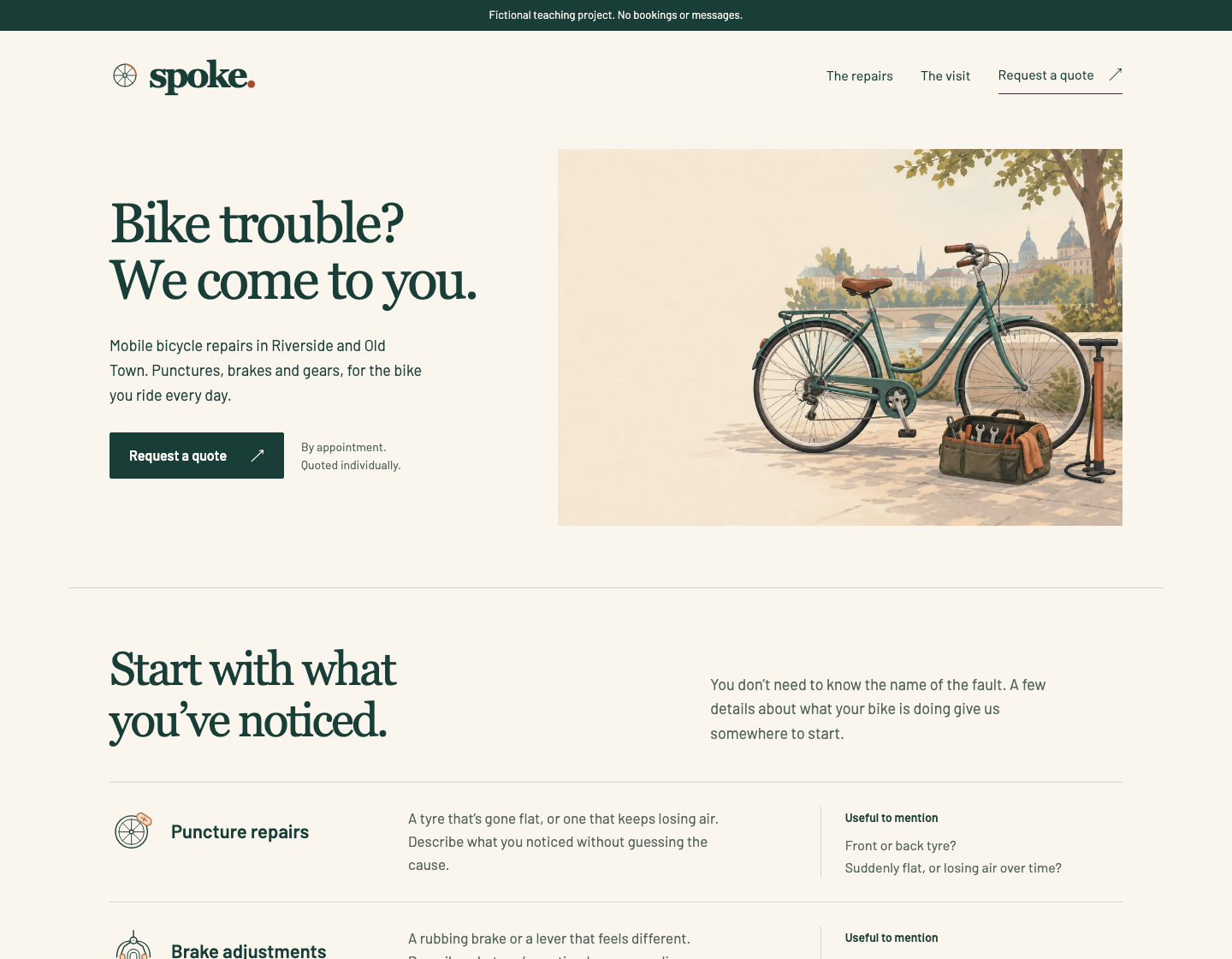 The Spoke bicycle workshop website included in the course